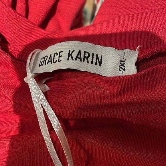 Grace Karin Ruched Slim Fit T Shirt 2XL Red NWT - Picture 3 of 5
